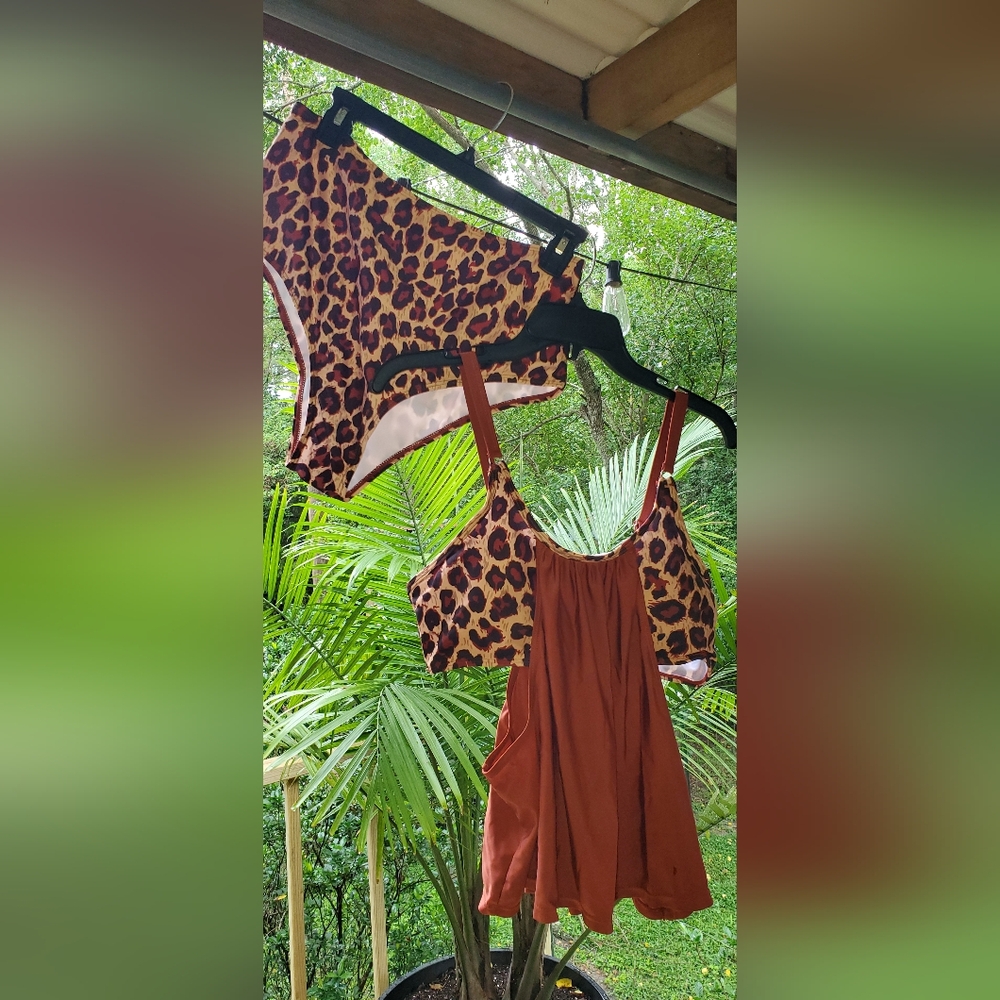 SHEIN Tan And Rust Colored Leopard Bikini Set Size 0XL